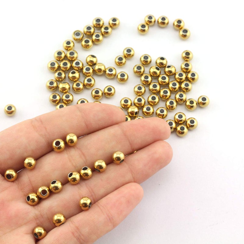 Tegg 100pcs 6mm Smooth Round Spacer Beads DIY Crafts Making Jewelry Findings Accessories 304 Stainless Steel Seamless Loose Beads 2mm Hole Gold - Image 2